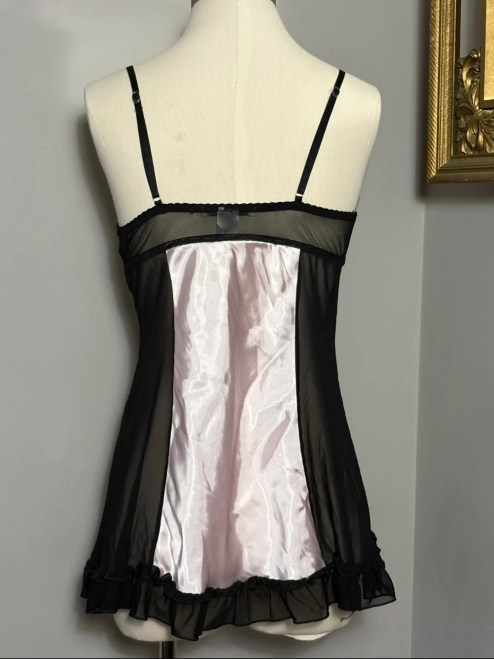 Linea Donatella Medium Satin Lace Chemise Slip Pink and Black